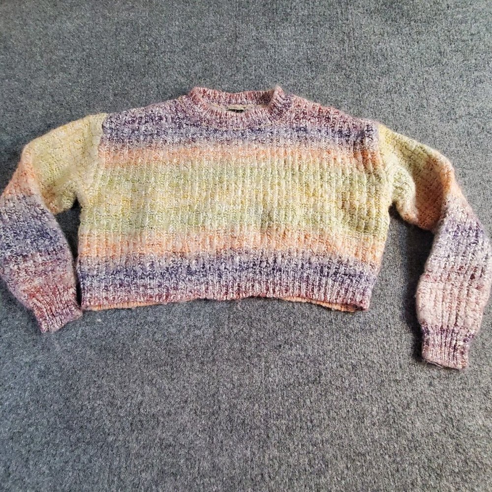 Moon and Madison boutique womens size XS cropped multi colored/striped sweater